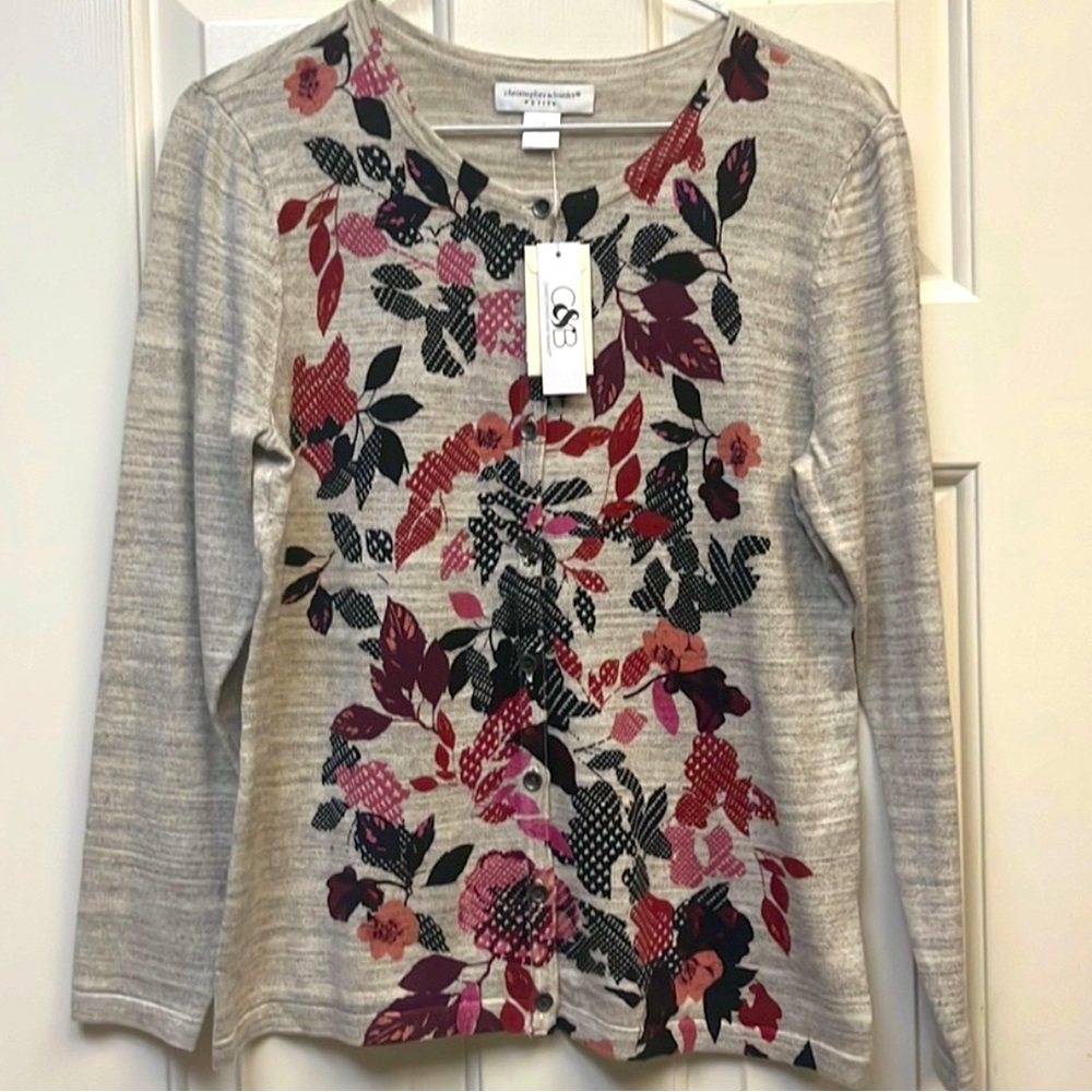 🚩🆕 NWT Christopher & Banks Oatmeal
Floral Cardigan.Size: SP